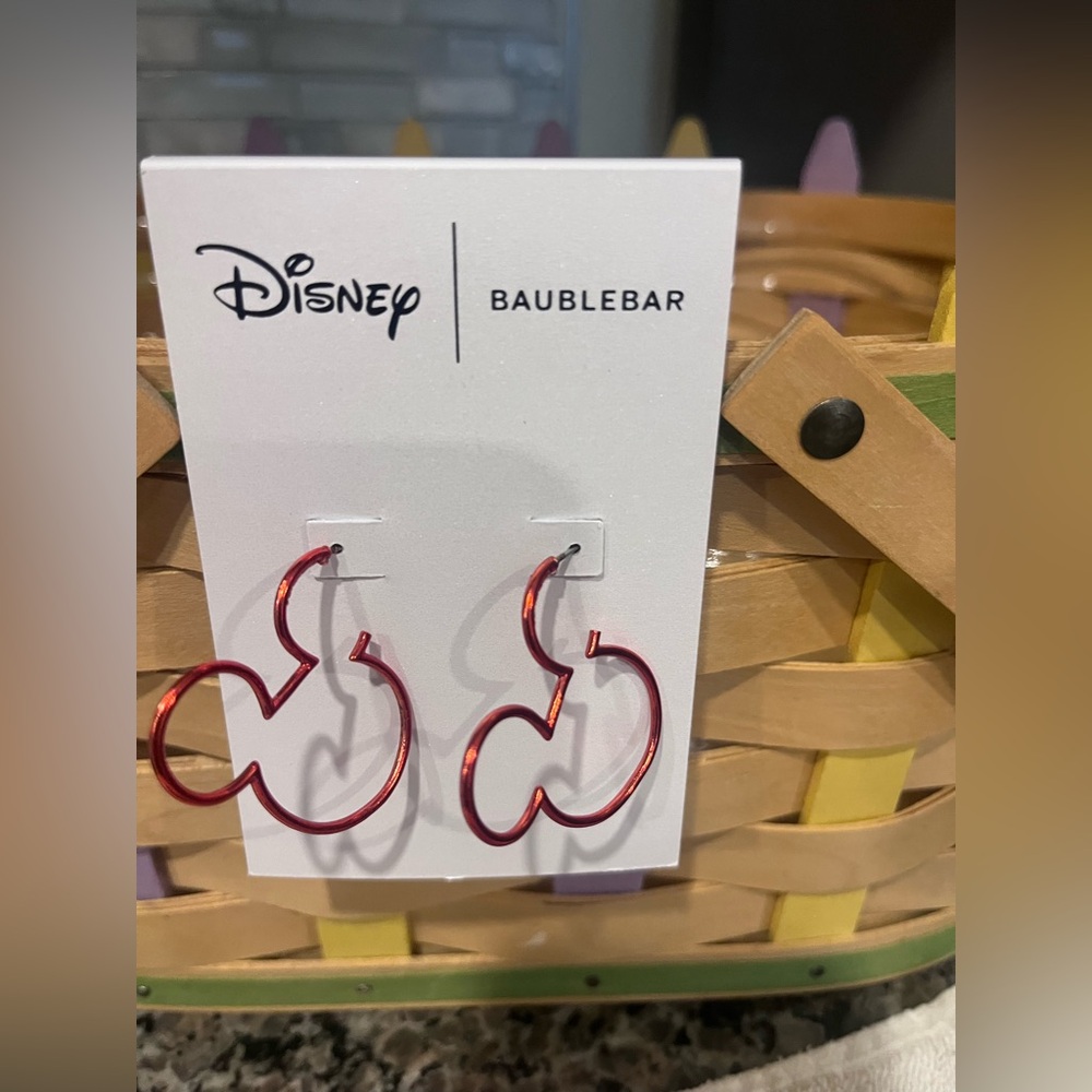 BaubleBar Disney Red Mickey Outline Hoop Earrings